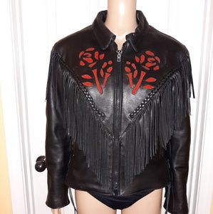 Leather Gallery fringed rose motorcycle jacket